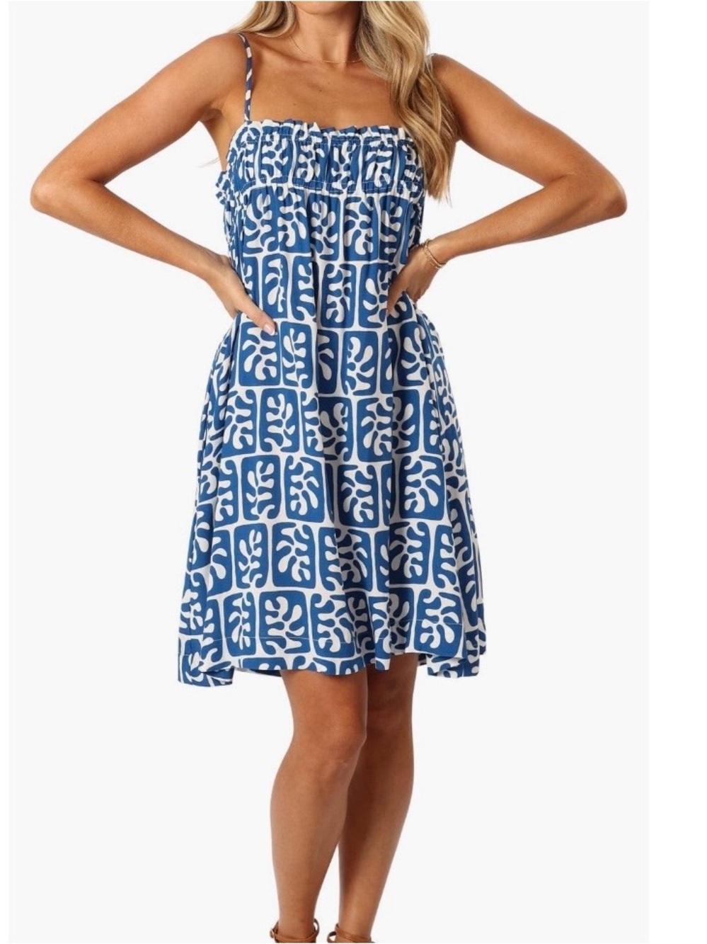 Petal & Pup Neroda Printed Shift Dress Women Size XS Blue White Short Sundress